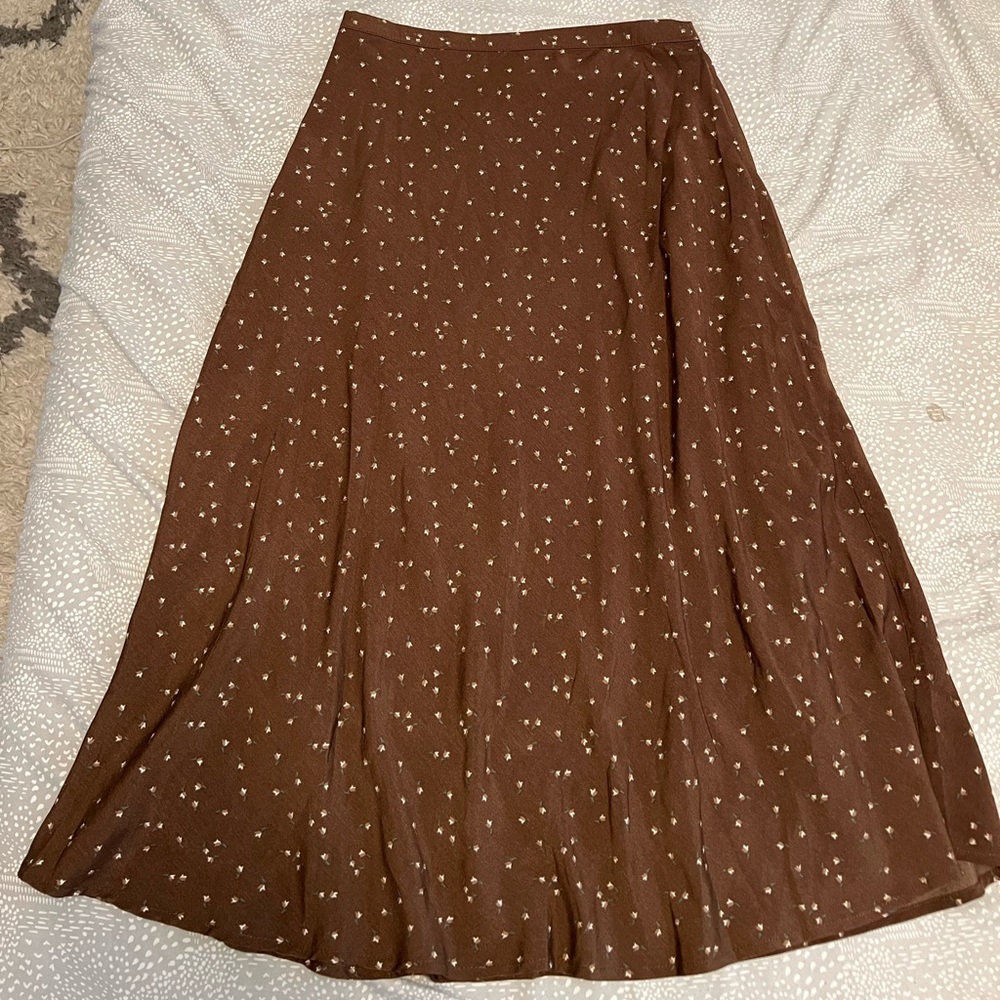 Oak & Fort Brown Satin Slip Skirt Floral detailing